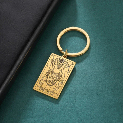 Tarot Card Keychain, Major Arcana Pendant Keyring, Vintage Amulet, Lucky, Stainless Steel, Wiccan Jewelry, Mother's Day Gift, Parallel Import