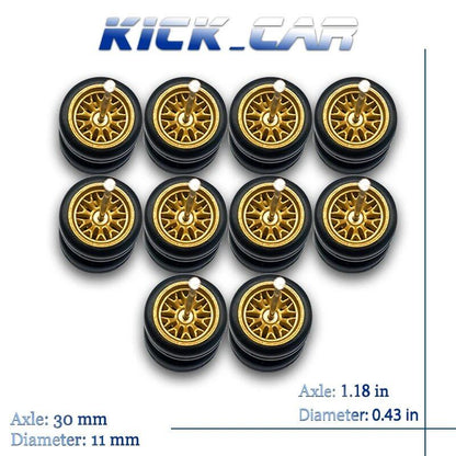 1/64 Scale Wheels with Fixed Rubber Tires, Branch Spokes, Refit Parts for Toy Models and Diecast Cars, Compatible with Hot Wheels (5 Sets for 5 Cars), Color: MMW, Parallel Import
