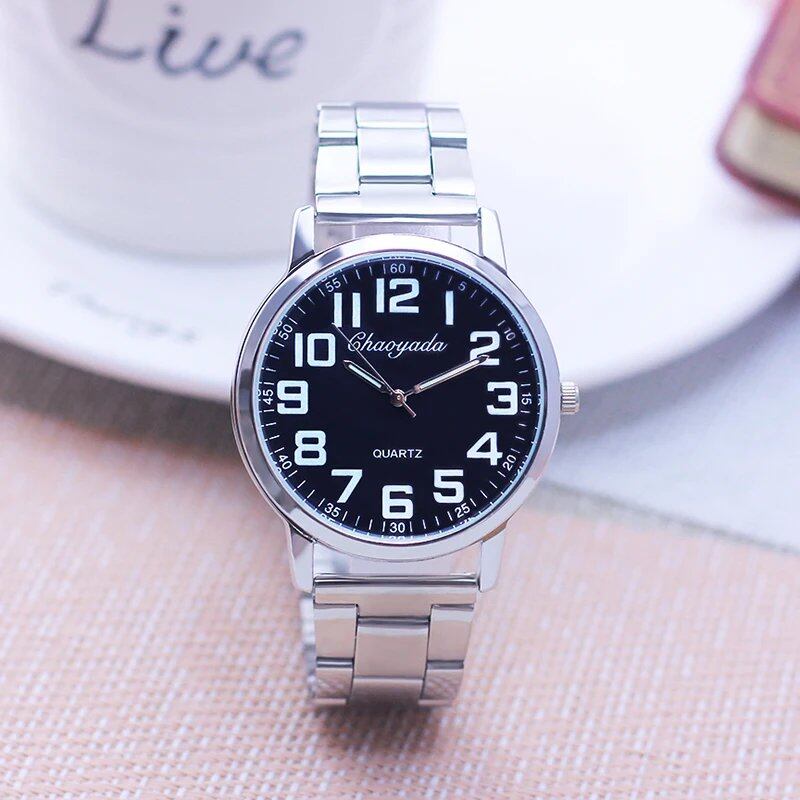 High-quality stainless steel quartz wristwatch for men and women, suitable for both young and old. Large digital dial, luminous, waterproof, perfect as a couple's gift. Color: Parallel import.