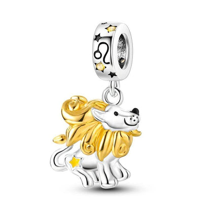 925 Sterling Silver Zodiac Lucky Charm Pendant, Custom Bracelet Charm Beads, Necklace, DIY Women's Jewelry, Gem Color, Parallel Import