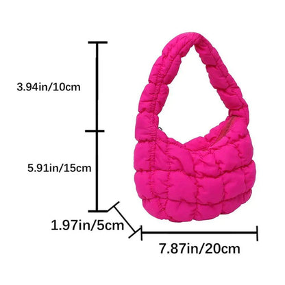 韓国風ひだ飾りソリッド脇バッグ チェキントキルト 女性用小型ハンドバッグ バブル刺繍レディースショルダーバッグ 冬用コットントートバッグ ;発送元： 並行輸入品