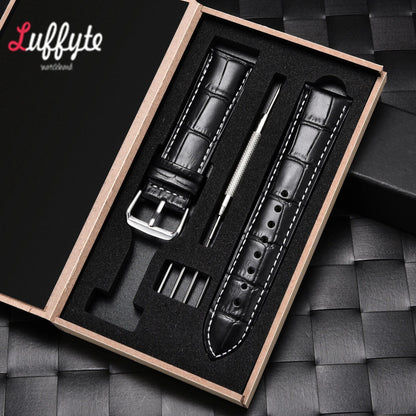 Bamboo Grain Genuine Leather Watch Band, 18mm, 20mm, 22mm, 24mm, Men's, Women's, Business, Calf Leather, Watch Strap, Gift Box Included, Band Color: mm, Parallel Import