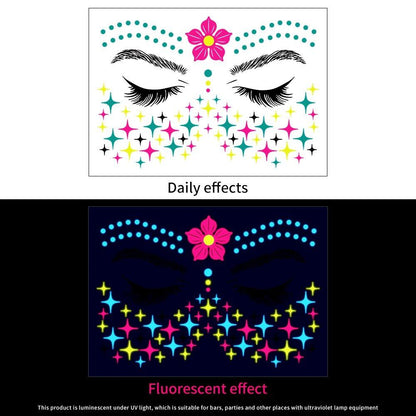 1/5/8-Piece 3D Face and Eye Tattoo Stickers for Party Makeup, Diamond Rhinestone Stickers, Self-Adhesive Mixed Crystal Face Decoration Stickers, Parallel Import