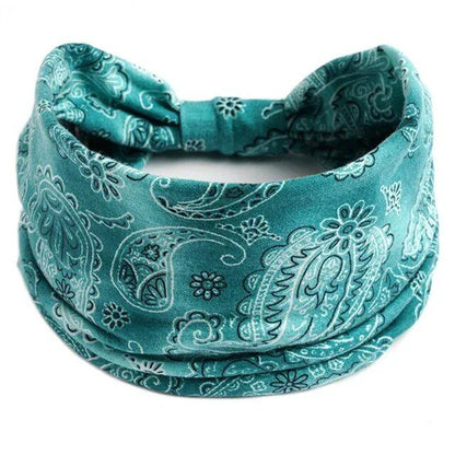New Boho Floral Print Wide Headband with Vintage Knot Elastic Turban Headwrap for Women and Girls, Cotton Soft Bandana Hair Accessory, Parallel Import