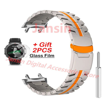 Amazfit T-REX 3 Metal Bracelet, Stainless Steel Band, Business, Protective Glass Film, Accessories, Band Color: ; Bandwidth: Compatible with Amazfit T-REX 3, Parallel Import