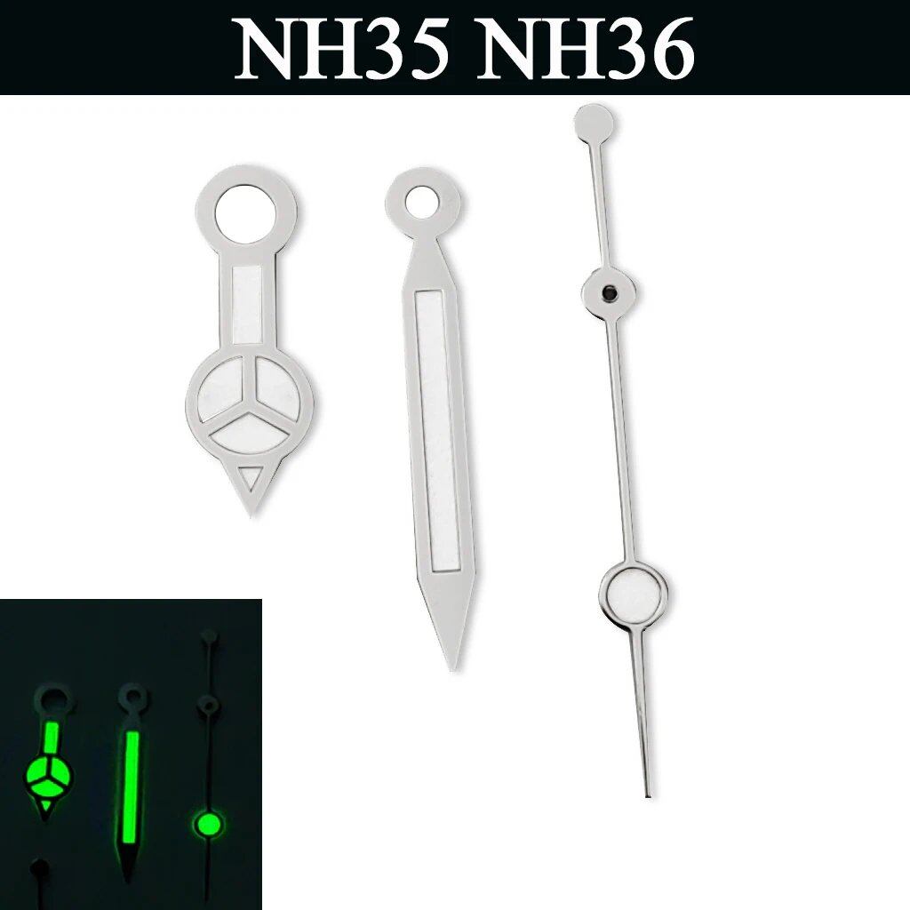 "Watch Hands, Silver, Green, Blue, Luminous Hands for NH35, NH36, ETA2824, 2836, Miyota8205, 8215, 821A, Meiju DG2813, 3804" Color: Parallel Import
