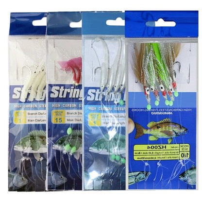 Set of 4 Sabiki Rigs, Glow Soft Fishing Bait Rigs, Mixed Sizes, Rigged Hooks, Fishing Lure Hooks with Ball Bearing Swivel Connectors, Model Number: 1 Pack (each size); Color: Multicolor, Parallel Import