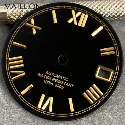 29mm Sunburst Dial Roman Dial Compatible with NH35, NH36, NH38, NH70, NH71, NH72, 4R35, and 4R36 Automatic Movement with Metallic Markers and DJ Hands (Parallel Import)