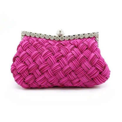 Satin Woven Diamond Clutch - Red Crossbody Banquet Bag with Luxurious Embellishments, Women's Rhinestone Handbag, Rhinestone Purse, Parallel Import