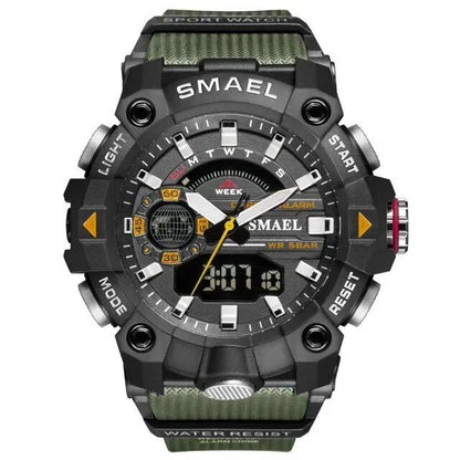 SMAEL Men's Sports Watch, Shock Resistant, 50M Water Resistant, LED Alarm, Stopwatch, Military Style, 8040, Color: Parallel Import