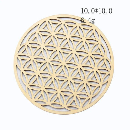 10cm Wooden Tree of Life Jewelry Display Tray with Quartz Crystal Wall Decor, Metatron's Cube, Star of David, Chakra, and Meditation Accessory (Imported)