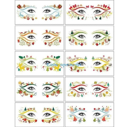 090B Christmas Face Tattoos, 10-Piece Set, Waterproof and Sweat-Resistant, Skin-Friendly, Temporary Tattoo Stickers for Festivals, Color: Series; Ships from: Parallel Import