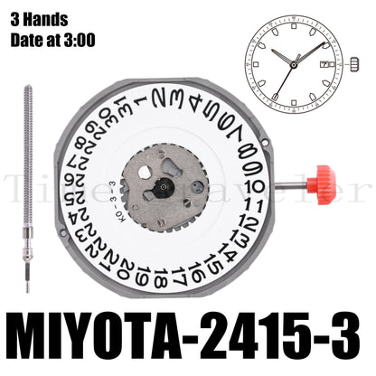 Japanese Miyota 2415 movement, 13 1/2" movement, 4.35mm thick, ±20 seconds per month accuracy, three hands, date display at 3 o'clock, parallel import