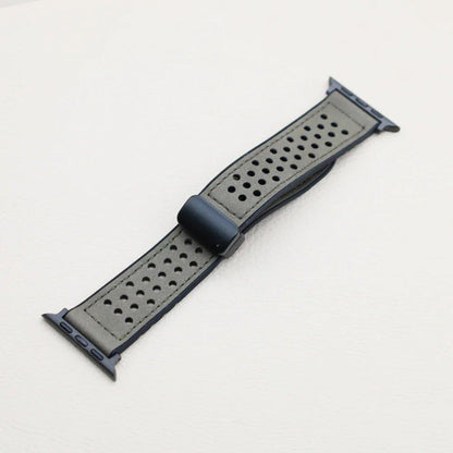 Silicone and Leather Strap with Magnetic Band for Apple Watch Ultra (49mm, 44mm, 46mm, 42mm, 40mm, 45mm, 41mm) Compatible with iWatch Series 10/9/8/7/6/SE/5 (Band Color: mm) Parallel Import