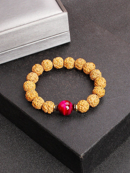 12mm Vajra Bodhi Rudraksha Bracelet with Red Tiger Eye and Aquamarine (Protection, Courage, Calmness, Mental Energy, Harmony) Length: 12mm (Parallel Import)