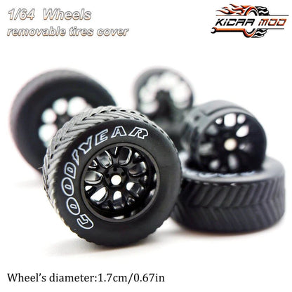 1/64 Scale Model Car Wheels with All-Terrain Rubber Tires, BBS LM-R Refite Parts, HotWheels Compatible, D:17mm, 1 Set, Parallel Import