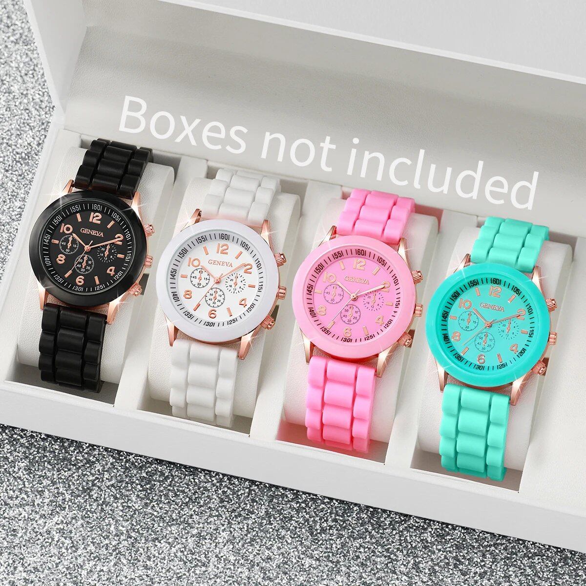 Set of 4 Women's Fashion Watches, Colorful Silicone Quartz Watches, Multicolor, Parallel Import