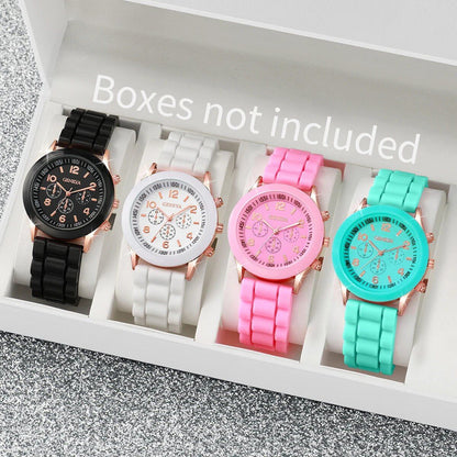 Set of 4 Women's Fashion Watches, Colorful Silicone Quartz Watches, Multicolor, Parallel Import