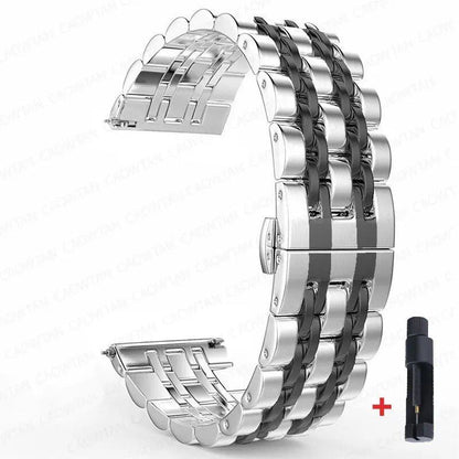 22mm and 20mm Stainless Steel Bands for Samsung Galaxy Watch 3, 4, 5 (45mm), Gear S3 (46mm and 42mm), and Active 2 (40mm and 44mm) - Compatible with Amazfit BIP 2 and GTR. Band Color: mm; Ships from: Parallel Import