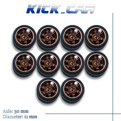 1/64 Scale 6-Spoke Wheels with Fixed Black Rubber Tires - Refit Parts for Toy Models and Diecast Cars (5-Pack for Hot Wheels) Color: Parallel Import
