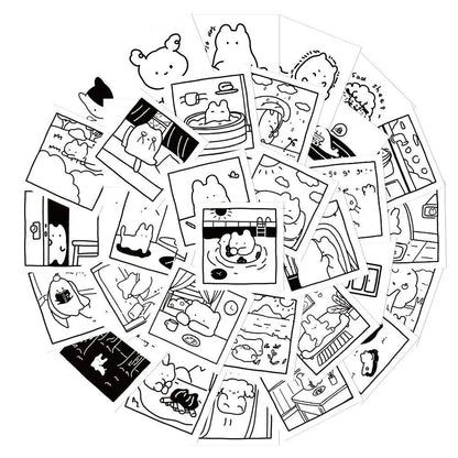 Set of 10/30/40 Simple Black and White Cute Animal Character Stickers for Kids, DIY Smartphone, Notebook, Refrigerator, Laptop, Toy, Gift, 0 Pieces per Pack, Parallel Import