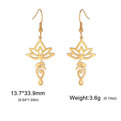 EUEAVAN Lotus Flower Unalome Pendant Earrings, Yoga Om Sanskrit Symbol, Spiritual Stainless Steel, Buddhist Amulet, Women's Jewelry, Metal Color: Style Color, Parallel Import