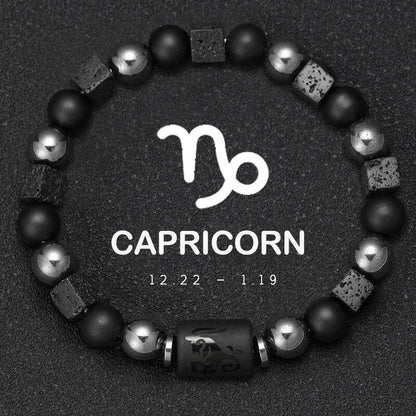 12 Zodiac Signs Bracelet with Natural Stones, Capricorn, Virgo, Leo, and Libra, for Men and Women, Couples, Friends, and Couples; Jewelry Gift; Length: 18-19cm, Parallel Import