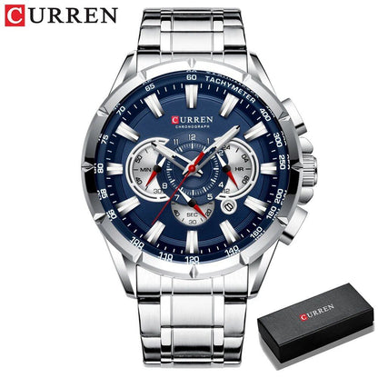 Karlen New Casual Sports Chronograph Men's Watch with Stainless Steel Band, Large Dial, Quartz Movement, and Luminous Hands, Silver Brown, Parallel Import