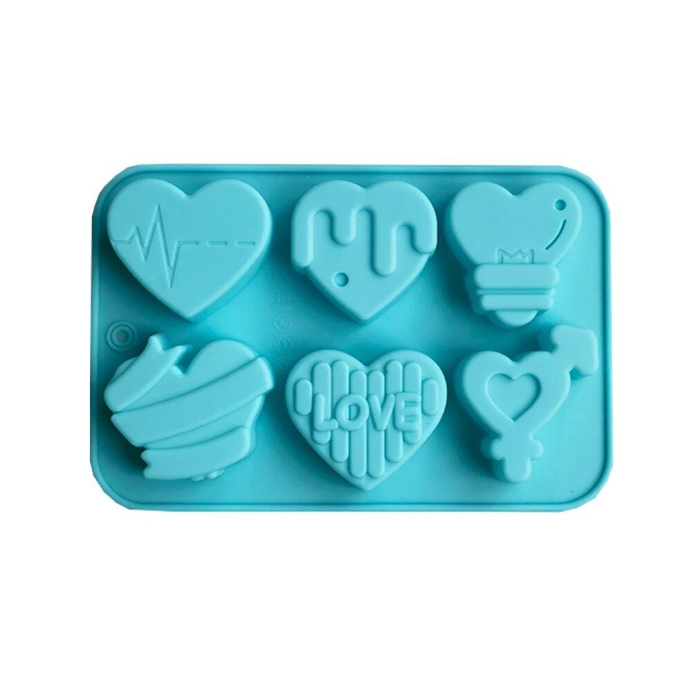 Set of 1/2 6-Cavity Love Silicone Candy Molds, DIY Heart Candle and Soap Molds for Chocolate, Pudding, and Jelly Cake Decorations, Baking Tools, Color: Parallel Import