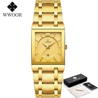 メンズ腕時計 新作ファッション 高級 WWOOR レディース スクエア ブルー 防水 クォーツ ステンレススチール 男性用 カラー：ボックス 並行輸入品