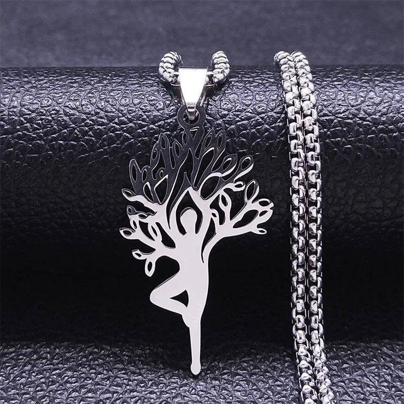 Hippie Stainless Steel Yoga Lotus Necklace for Women/Men, Spiritual Chakra Symbol Flower of Life Necklace, Jewelry Color N7067S02, Metal Color, Parallel Import