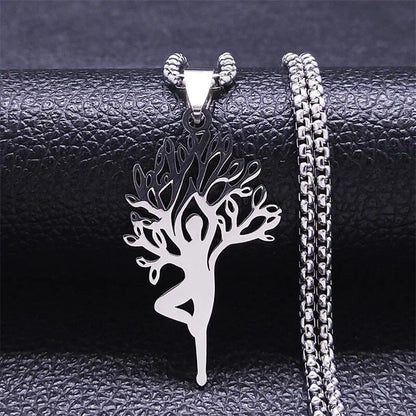 Hippie Stainless Steel Yoga Lotus Necklace for Women/Men, Spiritual Chakra Symbol Flower of Life Necklace, Jewelry Color N7067S02, Metal Color, Parallel Import