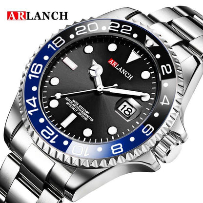 40mm Classic Red and Blue Circle Diving Series Business Stainless Steel Watch with Magnifying Glass Calendar, Quartz Movement, Men's, Color: 305, Parallel Import
