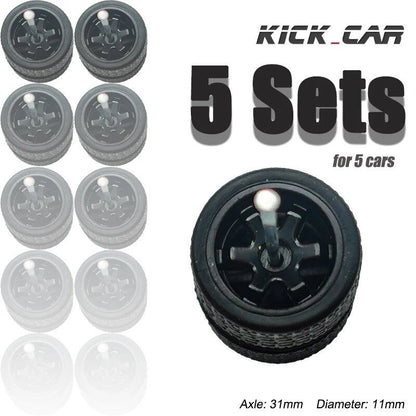 1/64 Scale 6-Spoke Wheels with Fixed Black Rubber Tires - Refit Parts for Toy Models and Diecast Cars (5-Pack for Hot Wheels) Color: Parallel Import