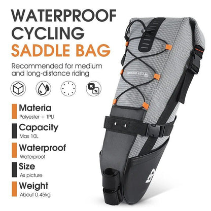 WEST BIKING Waterproof Reflective 10L Large Capacity Saddle Bag/Tail Bag for MTB and Road Bikes, Colors: Black and Gray, Parallel Import