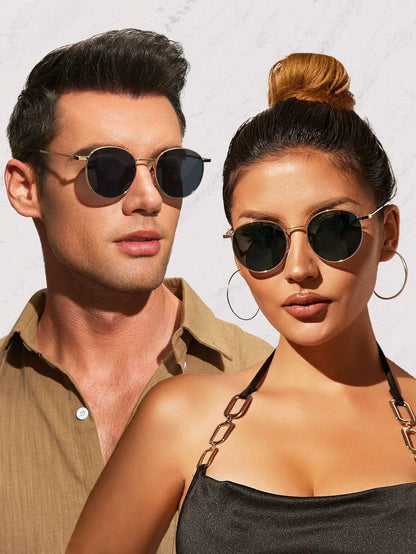 1/2-Piece Unisex Metal Round Frame Vintage Y2K Casual Sunglasses for Outdoors, Everyday Use, Vacation, Driving, and Clothing Accessories, Lens Color, Parallel Import