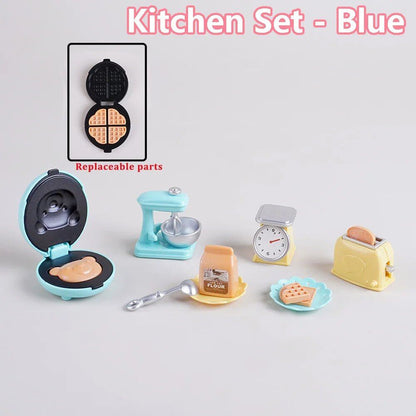 1/12 Scale Dollhouse DIY Miniature Furniture Set with Biscuit Bear, Toaster Oven, Mixer, Electronic Scale Model Kitchen Toy, Gift for Girls, Color: Parallel Import