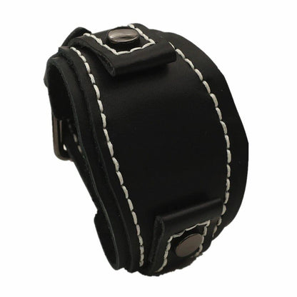Black and Blue Genuine Leather 25mm Wide Punk Vintage Men's Watch Band Bracelet. Band Color: Black; Band Width: 25mm. Parallel Import.