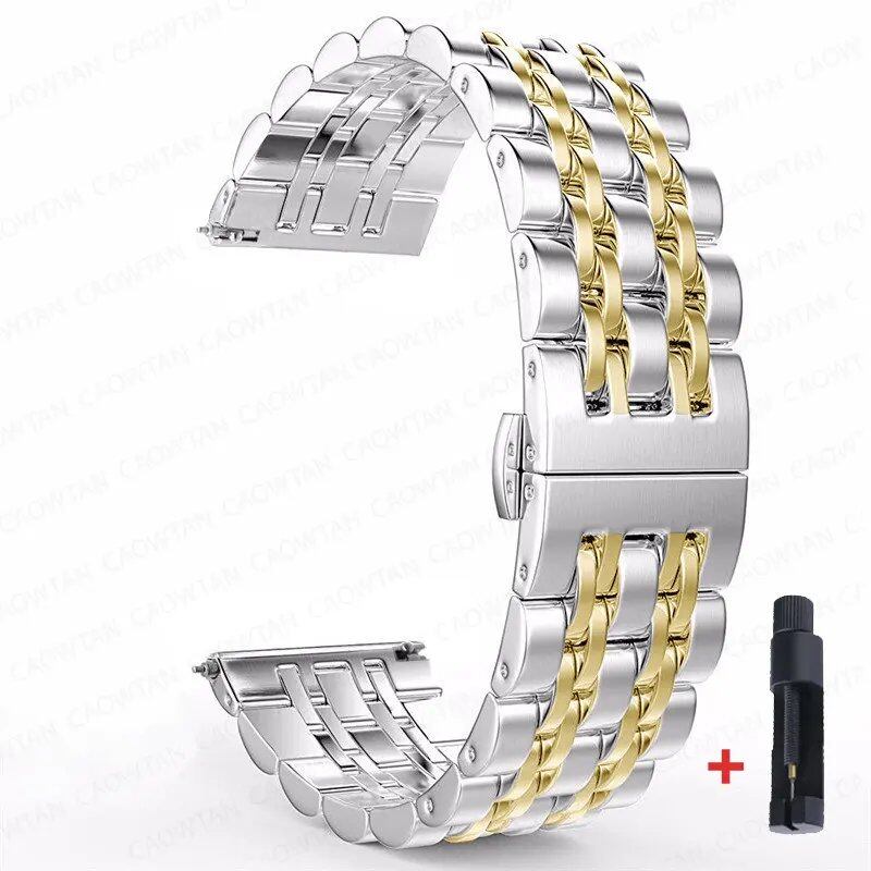 22mm and 20mm Stainless Steel Bands for Samsung Galaxy Watch 3, 4, 5 (45mm), Gear S3 (46mm and 42mm), and Active 2 (40mm and 44mm) - Compatible with Amazfit BIP 2 and GTR. Band Color: mm; Ships from: Parallel Import