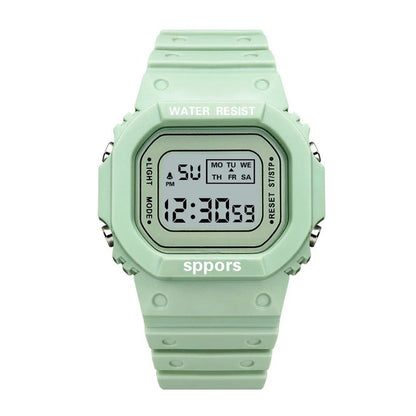 YIKAZE Sports Watch, Unisex, Student-Friendly, LED Electronic Watch, Colorful Square Shape, Waterproof, Rubber Strap, Parallel Import