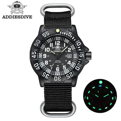 ADDIESDIVE Fashion Men's Analog Watch, 50m Water Resistant, Luminous Tube, Nylon, Sports, Military Quartz Wristwatch, Color: Black, Customization Unavailable, Parallel Import