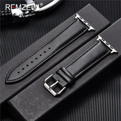 Men's Leather Business Strap for Apple Watch, Compatible with iWatch 10/9/8/7/6/5/SE/Ultra/4/3/2 (46/45/44/42/40/41/49/38mm), Band Color: mm, Parallel Import