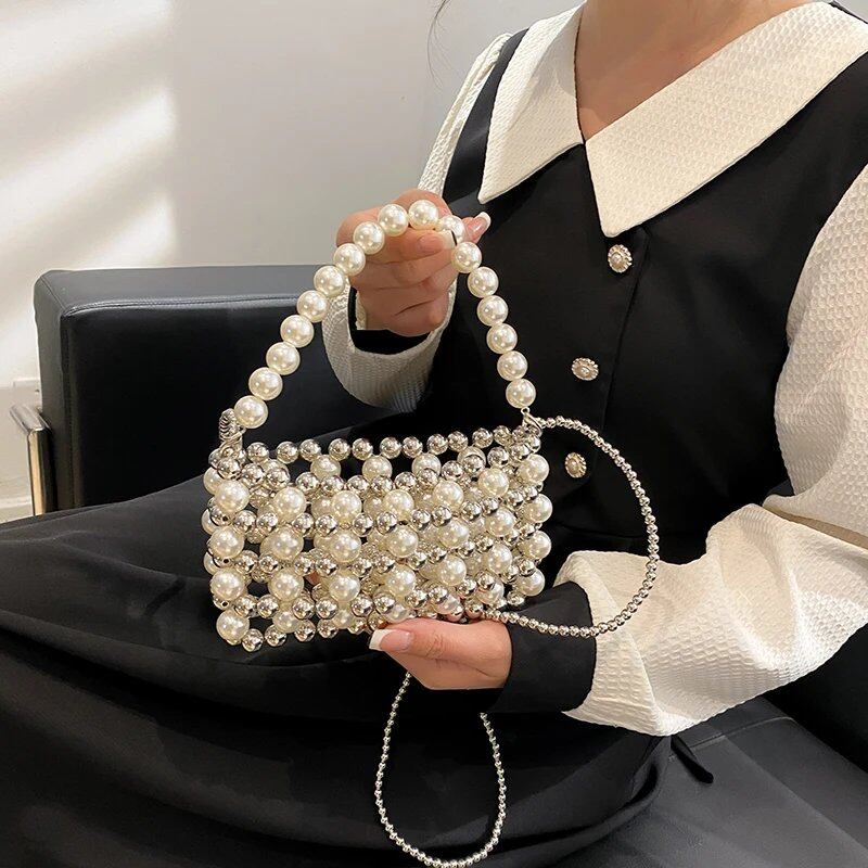 レディース シンプル バッグ 新作 ビンテージ 人気 女性用 小さい ミニ ショルダーバッグ クロスボディ ハンドメイド ビーズ 2023 ディナー パーティー サイズ：18cm × 4cm × 10cm;サイズ 並行輸入品