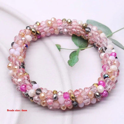 New Hair Accessory: Glass Bead Bracelet &amp; Hair Tie, Elastic Hair Rope, Simple Scrunch, Ponytail Headdress, Women's Bracelet, 18cm Long; Metal Color, Parallel Import
