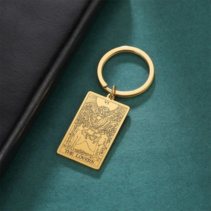 Tarot Card Keychain, Major Arcana Pendant Keyring, Vintage Amulet, Lucky, Stainless Steel, Wiccan Jewelry, Mother's Day Gift, Parallel Import