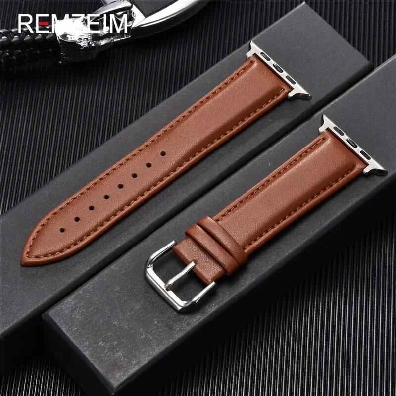 Men's Leather Business Strap for Apple Watch, Compatible with iWatch 10/9/8/7/6/5/SE/Ultra/4/3/2 (46/45/44/42/40/41/49/38mm), Band Color: mm, Parallel Import