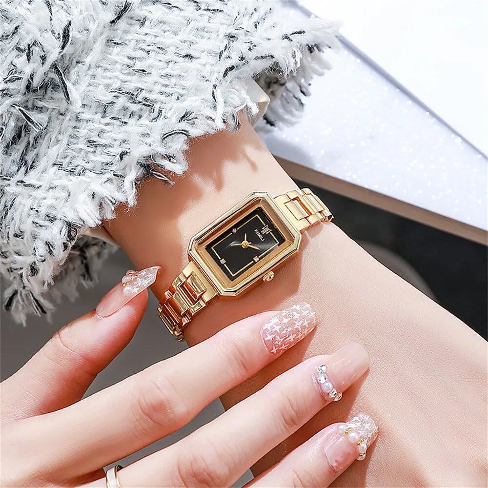 UTHAI New Women's Watch, Lightweight and Elegant, Simple Square Design, Stainless Steel, Fashionable Quartz Wristwatch for Girls, Parallel Import