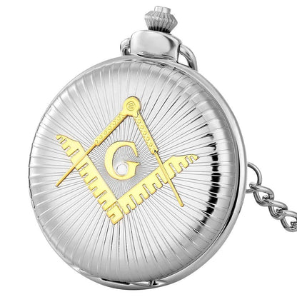 Steampunk Bronze/Gold Masonic Symbol Quartz Pocket Watch with Fob Chain Pendant, Luxury Antique Pocket Watch, Gift, Color: Parallel Import