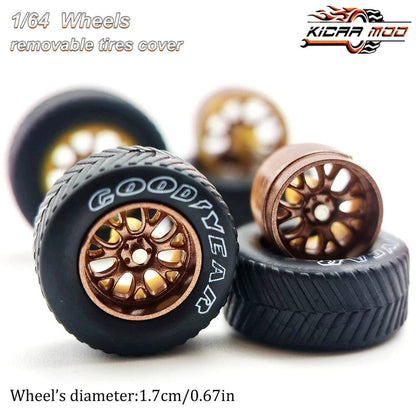 1/64 Scale Model Car Wheels with All-Terrain Rubber Tires, BBS LM-R Refite Parts, HotWheels Compatible, D:17mm, 1 Set, Parallel Import