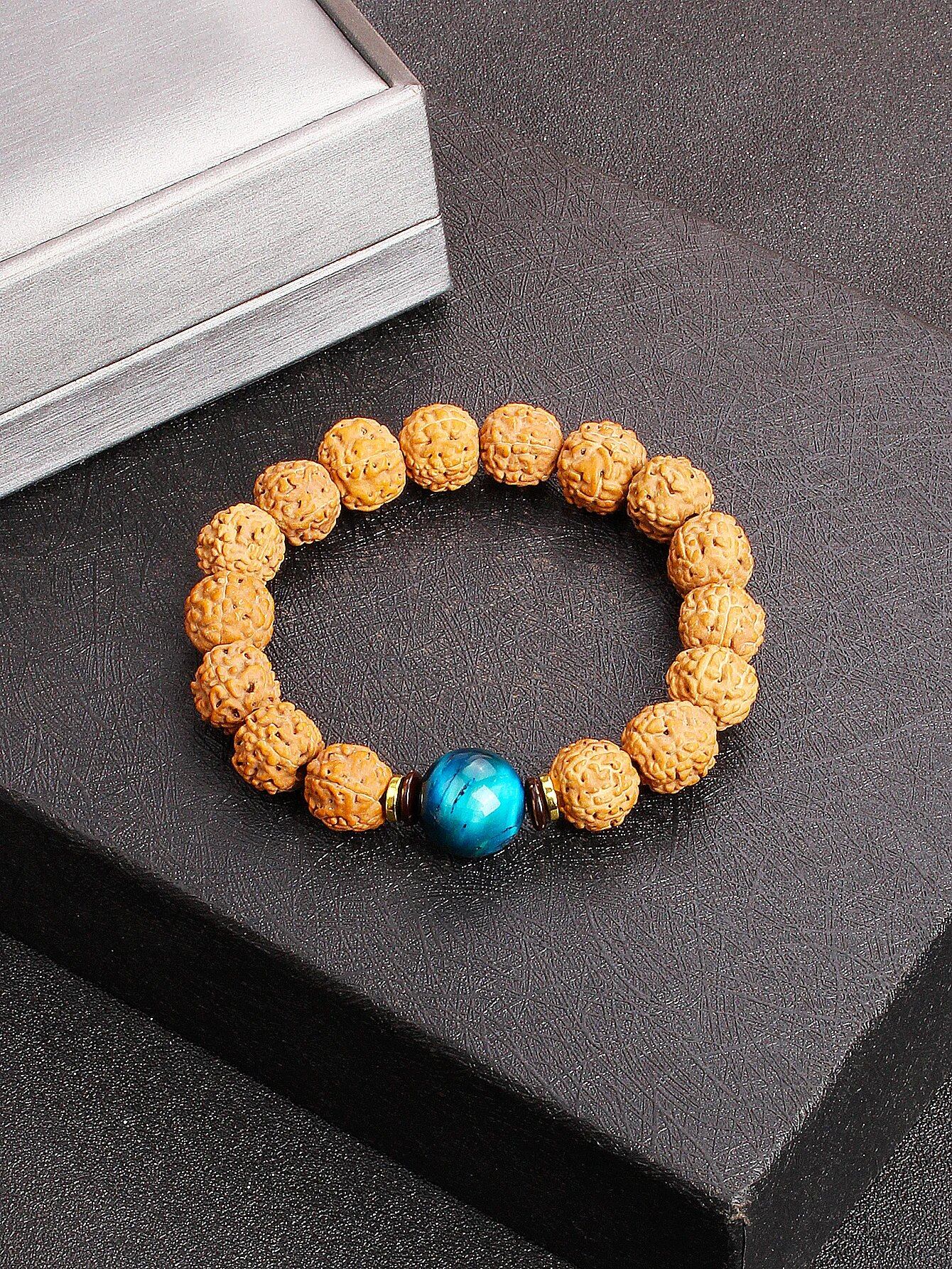 12mm Vajra Bodhi Rudraksha Bracelet with Red Tiger Eye and Aquamarine (Protection, Courage, Calmness, Mental Energy, Harmony) Length: 12mm (Parallel Import)